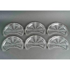 1924 Rene Lalique - 6 Salad Crescent Plates Pissenlit Dandelion Glass 