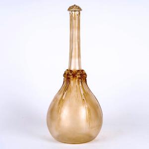 1914 René Lalique - Carafe Art Nouveau Six Têtes Verre Blanc Patiné Sépia