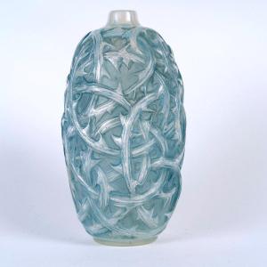 1921 René Lalique - Vase Ronces Cased Opalescent Glass With Blue Patina