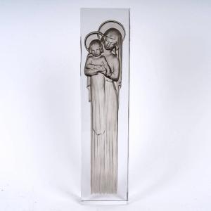 1934 René Lalique - Statuette Madonna And Child Glass With Grey Patina