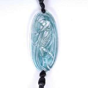 1919 René Lalique - Pendant Figurine Drapee Glass With Blue Patina