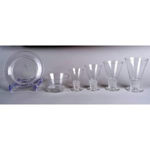 1930 René Lalique - Set Bourgueil Glasses, Plates And Bowls - 48 Pieces