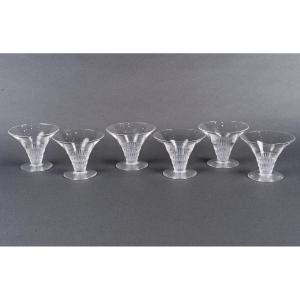 1930 René Lalique - 6 Coupes.à Champagne Bourgueil Cristal