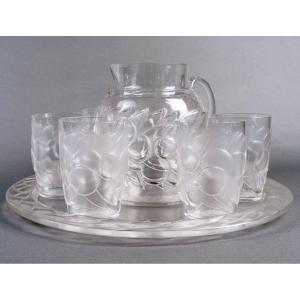 1931 René Lalique - Set  Blidah Glass - 6 Glasses, 1 Decanter, 1 Tray