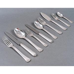 Jean E. Puiforcat - Cutlery Flatware Set Dinard Papyrus Sterling Silver - 131 Pieces