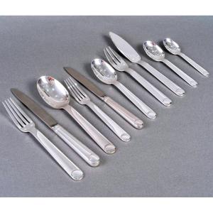 Jean Puiforcat - Art Deco Cutlery Flatware Set Normandy Silver Metal - 92 Pieces