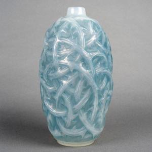 1921 René Lalique - Vase Ronces Cased Opalescent Glass With Blue Patina