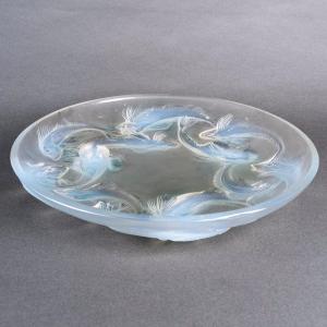 1920 René Lalique - Coupe Plat Martigues Poissons Verre Opalescent