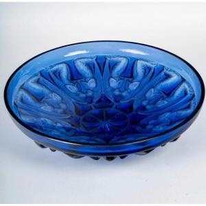 1930 René Lalique - Coupe Plat Anges Verre Bleu Saphir