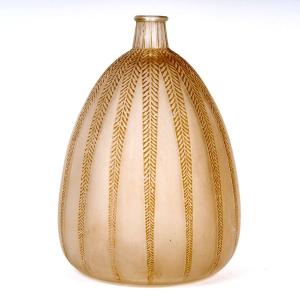 1921 René Lalique - Vase Mimosa Verre Blanc Patiné Sépia