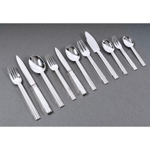 Puiforcat - Art Deco Cutlery Flatware Set Nantes Silver Metal - 98 Pieces