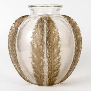 1922 René Lalique - Vase Chardons Verre Blanc Patiné Sépia