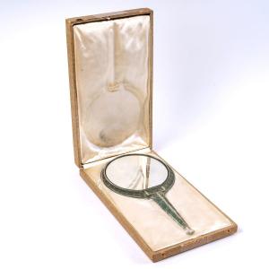 1912 René Lalique - Mirror Narcisse Clear Glass With Blue Green Patina + Box