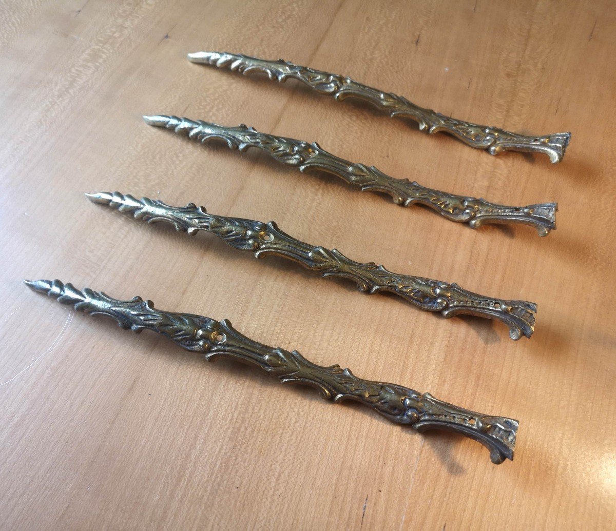 Set Of 4 Gilded Bronze Falls End Of The 18th Century - Mid-19th Century Length 25 Cm-photo-3