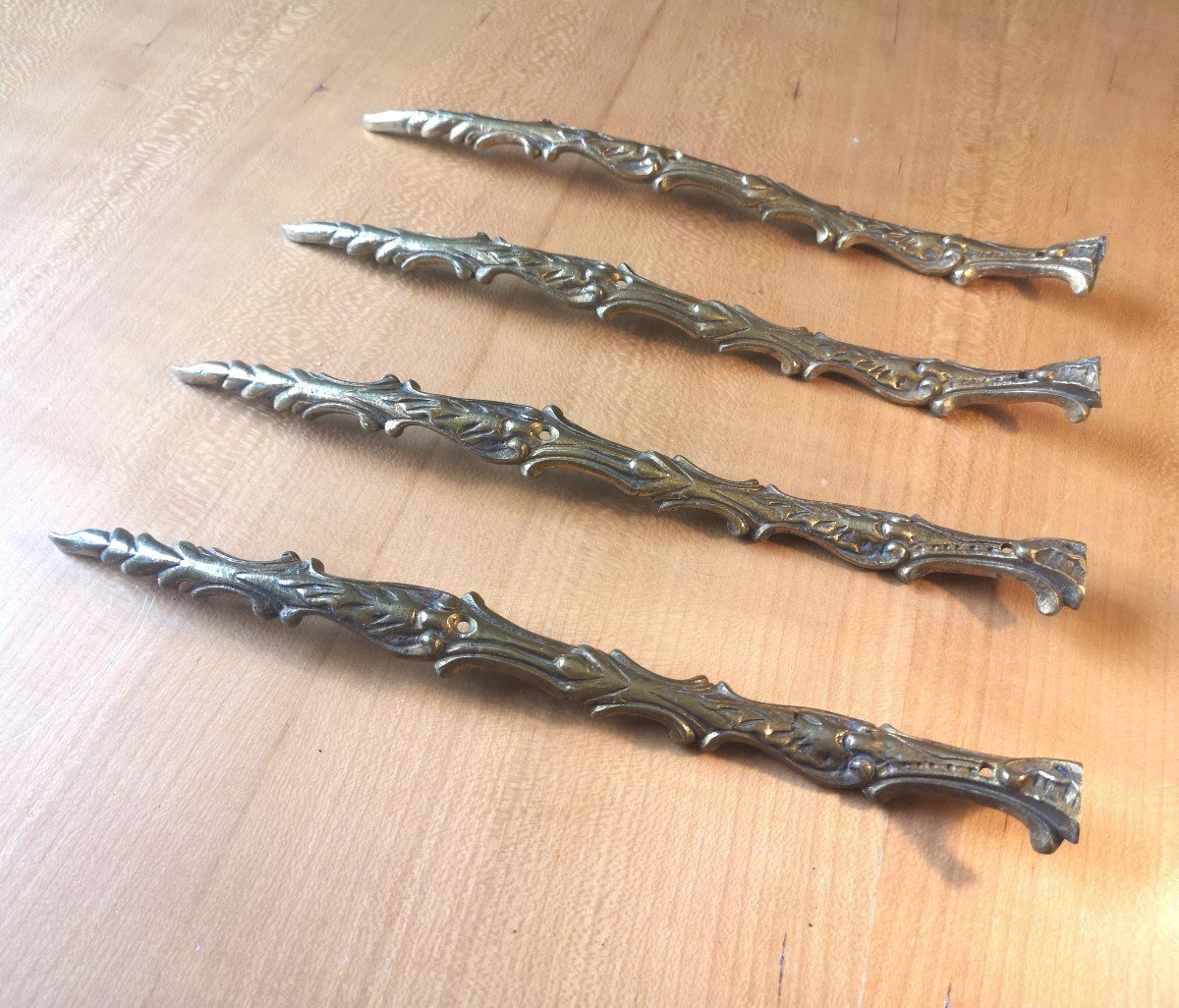 Set Of 4 Gilded Bronze Falls End Of The 18th Century - Mid-19th Century Length 25 Cm-photo-4