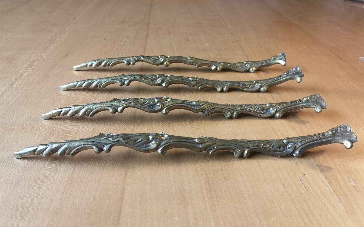 Set Of 4 Gilded Bronze Falls End Of The 18th Century - Mid-19th Century Length 25 Cm-photo-2