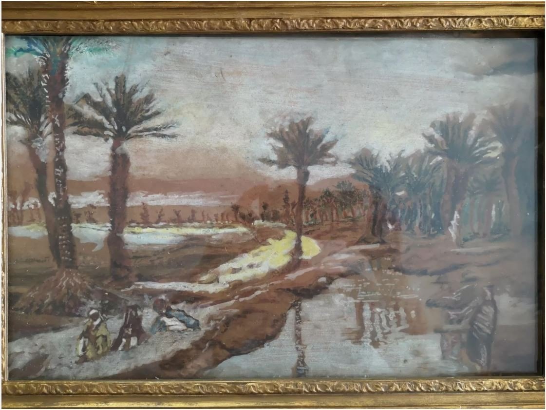 Pastel Orientalist School 19th Century “oued Animé”-photo-2