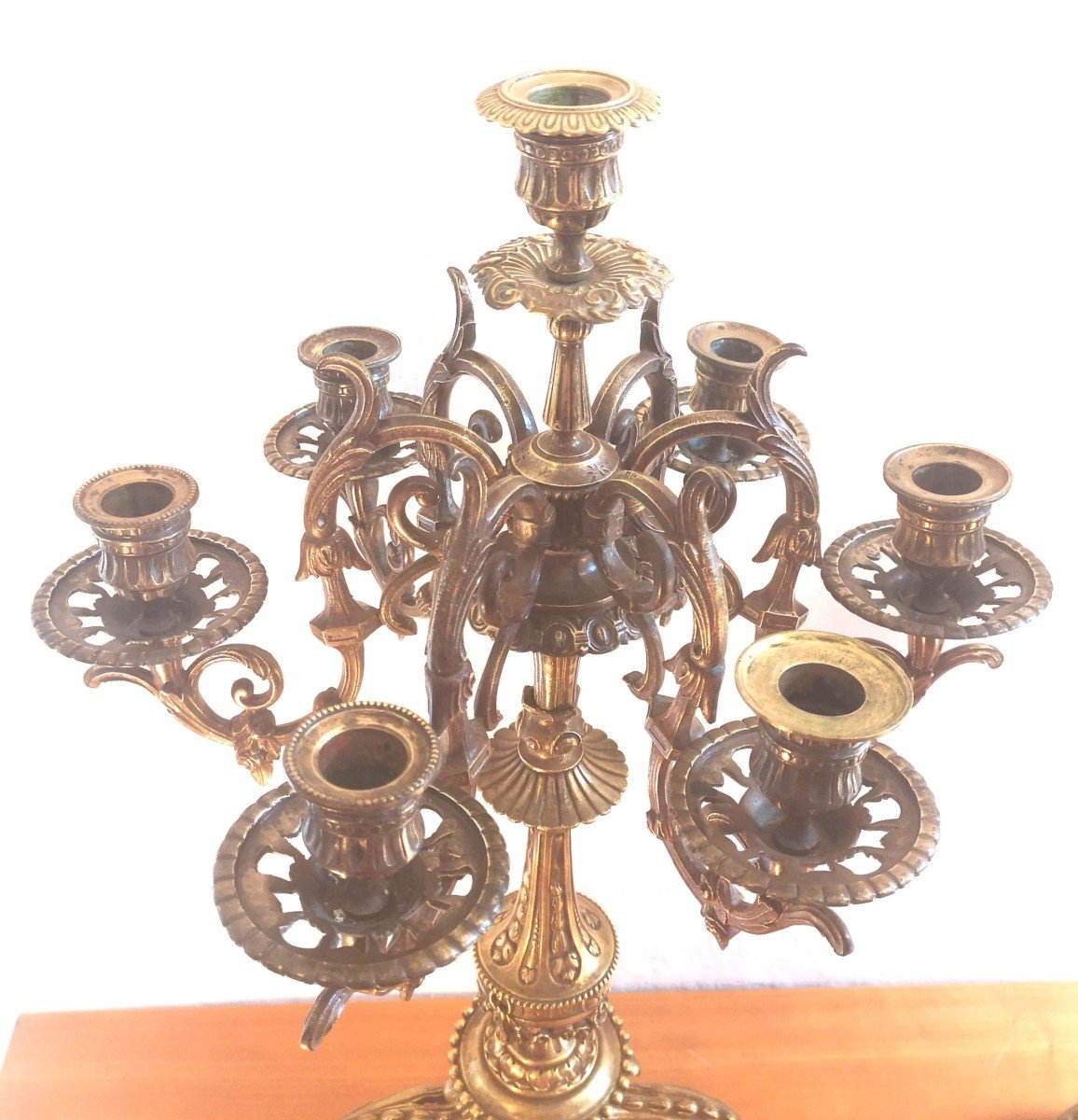 Pair Of 7-light Candelabra, Gilded Bronze, Louis XVI Style, Napoleon III Period-photo-3