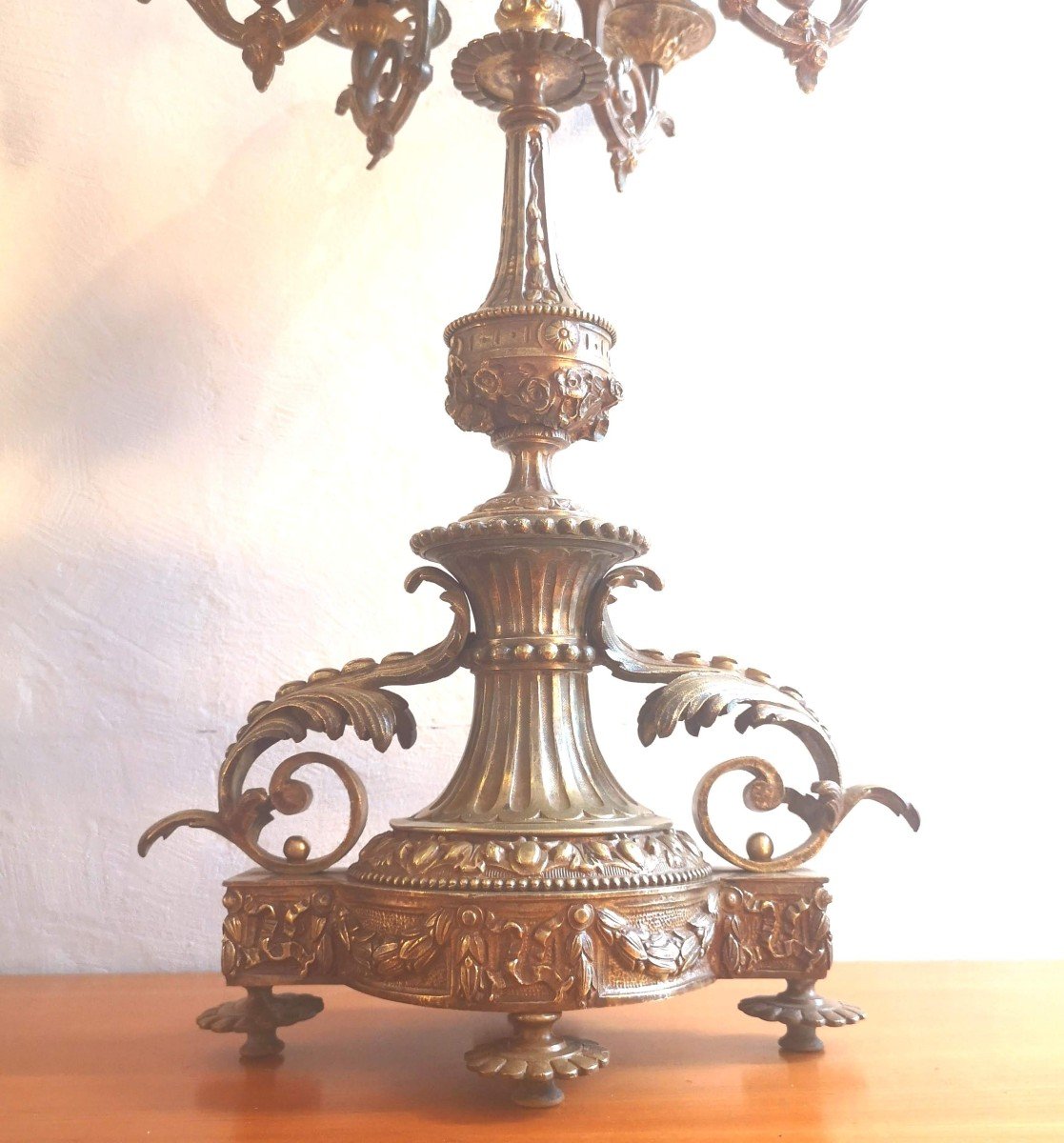 Pair Of 7-light Candelabra, Gilded Bronze, Louis XVI Style, Napoleon III Period-photo-3