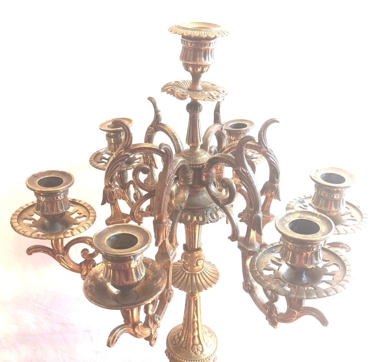 Pair Of 7-light Candelabra, Gilded Bronze, Louis XVI Style, Napoleon III Period-photo-7