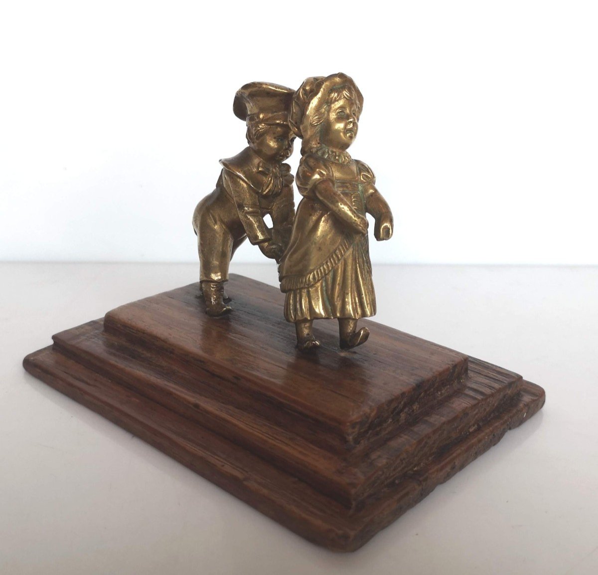 XIX° 1900 Children In Single File ... Bronze With Golden Patina-photo-1