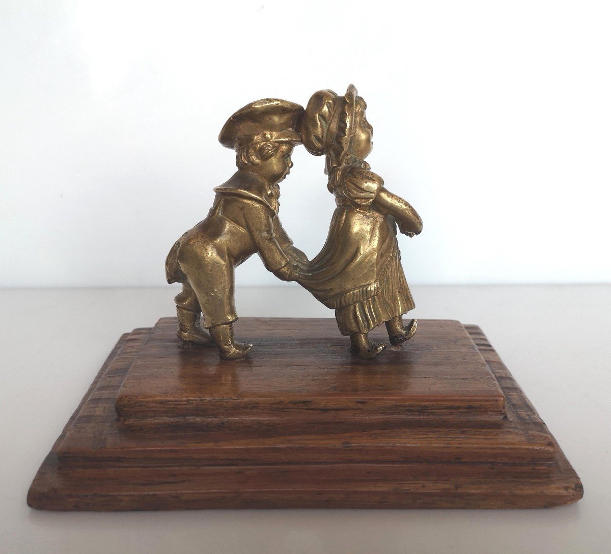 XIX° 1900 Children In Single File ... Bronze With Golden Patina