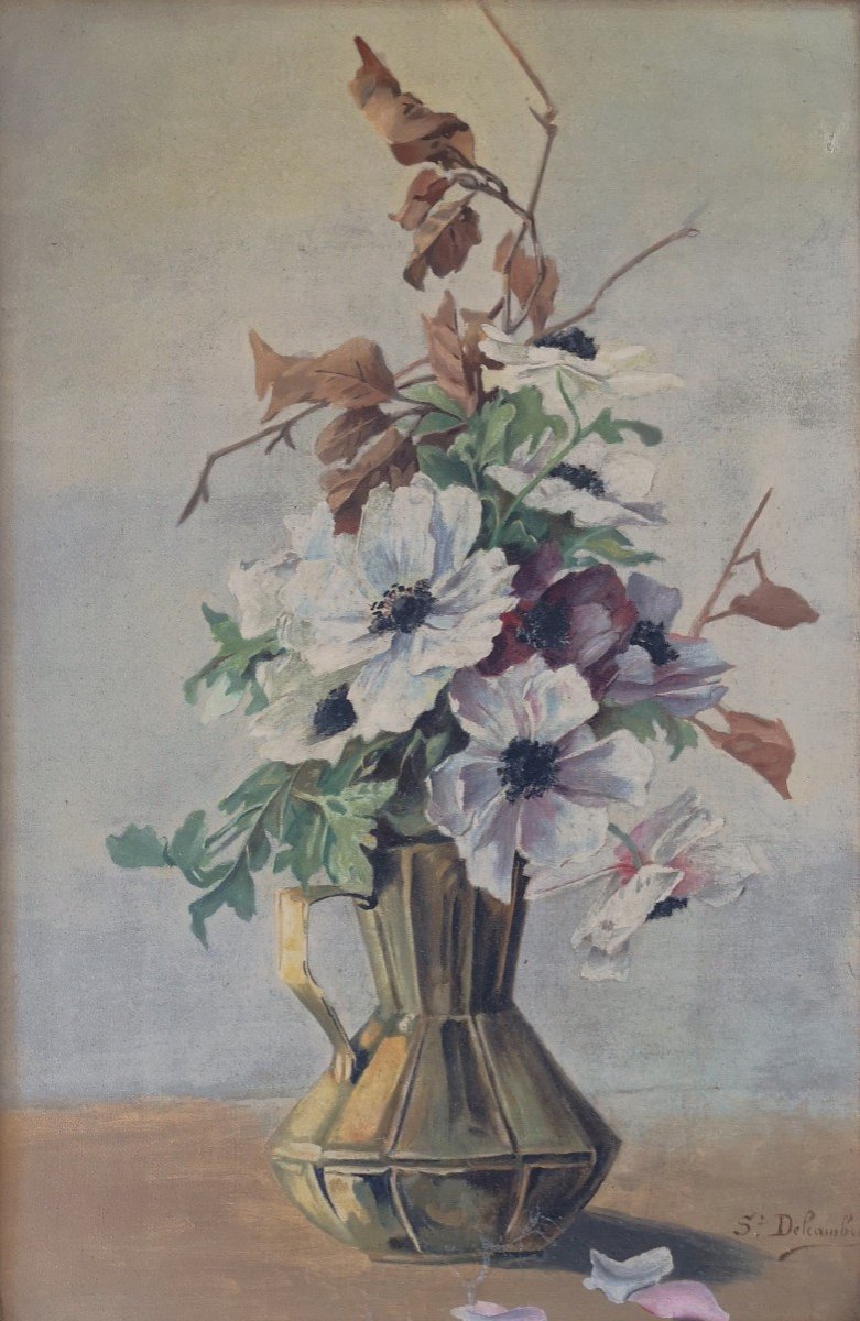 A.delcambre Nature Morte Au Bouquet Epoque 1900 Huile S/ Toile - Dim 61 X 40.5cm-photo-2