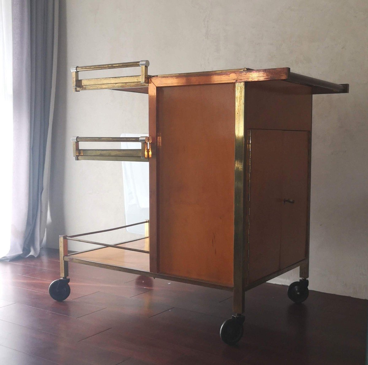 Large Art Deco Rolling Bar By Jacques Adnet Circa 1930-photo-2