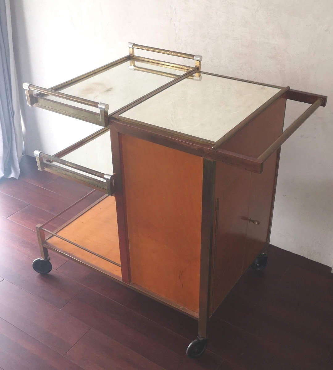 Large Art Deco Rolling Bar By Jacques Adnet Circa 1930-photo-3