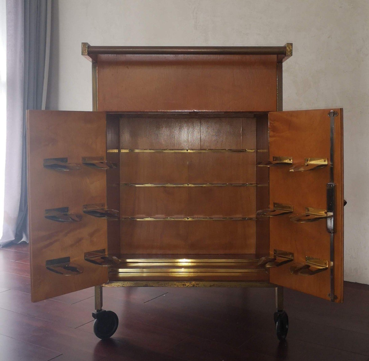 Large Art Deco Rolling Bar By Jacques Adnet Circa 1930-photo-4