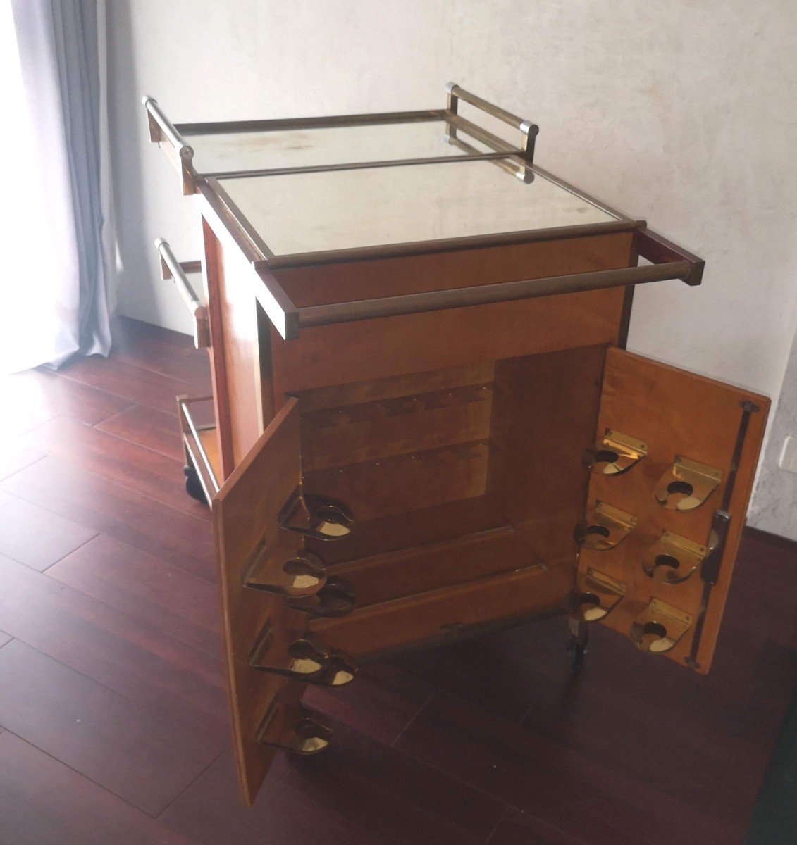 Large Art Deco Rolling Bar By Jacques Adnet Circa 1930-photo-2