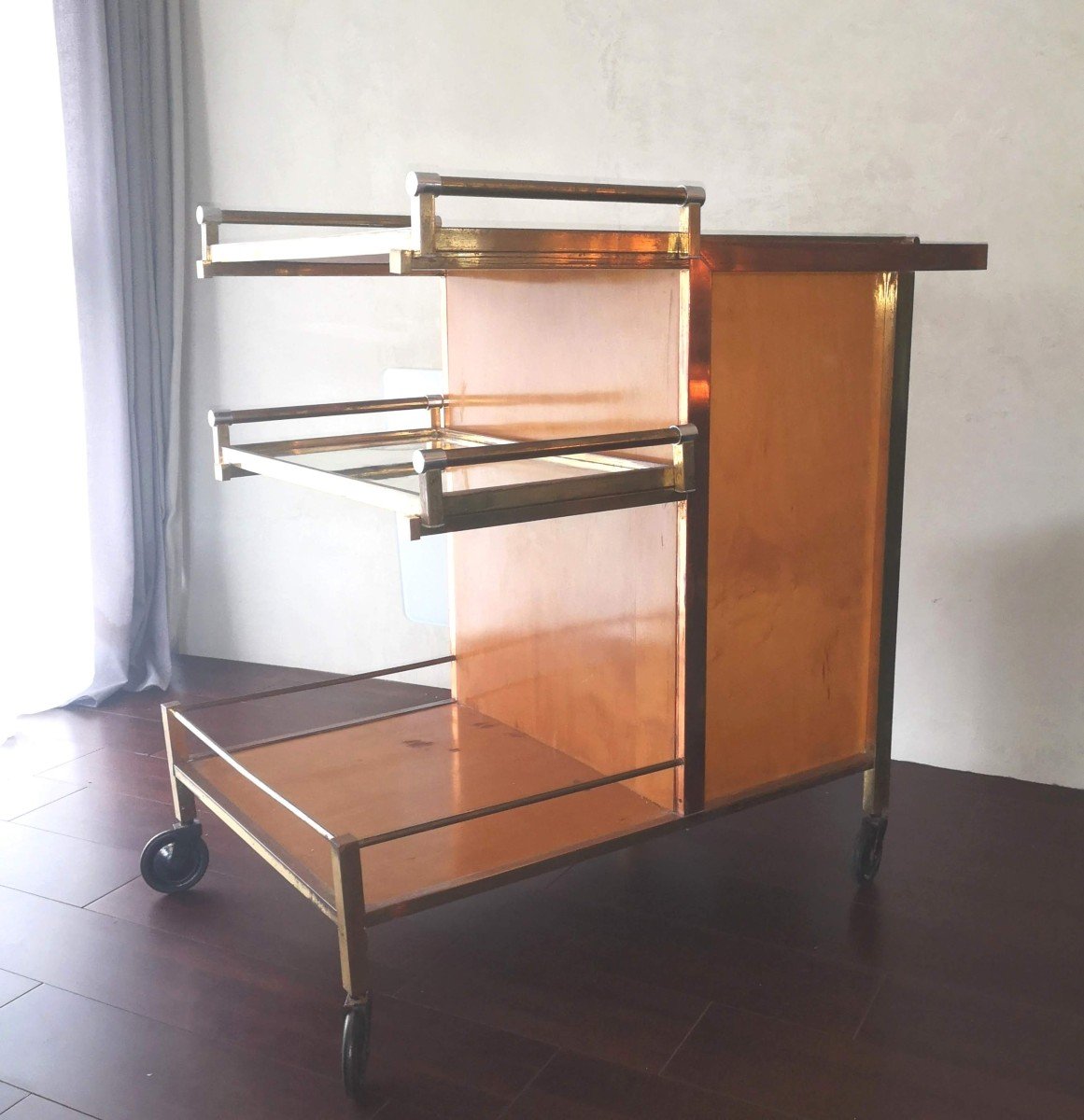 Large Art Deco Rolling Bar By Jacques Adnet Circa 1930-photo-6