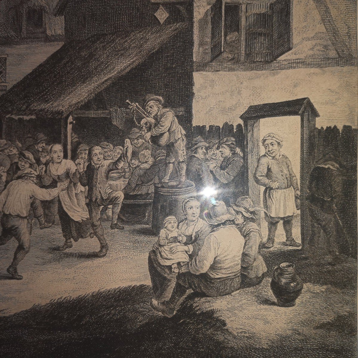 18th Engraving "dutch Peasant Entertainment" After David Teniers-photo-1