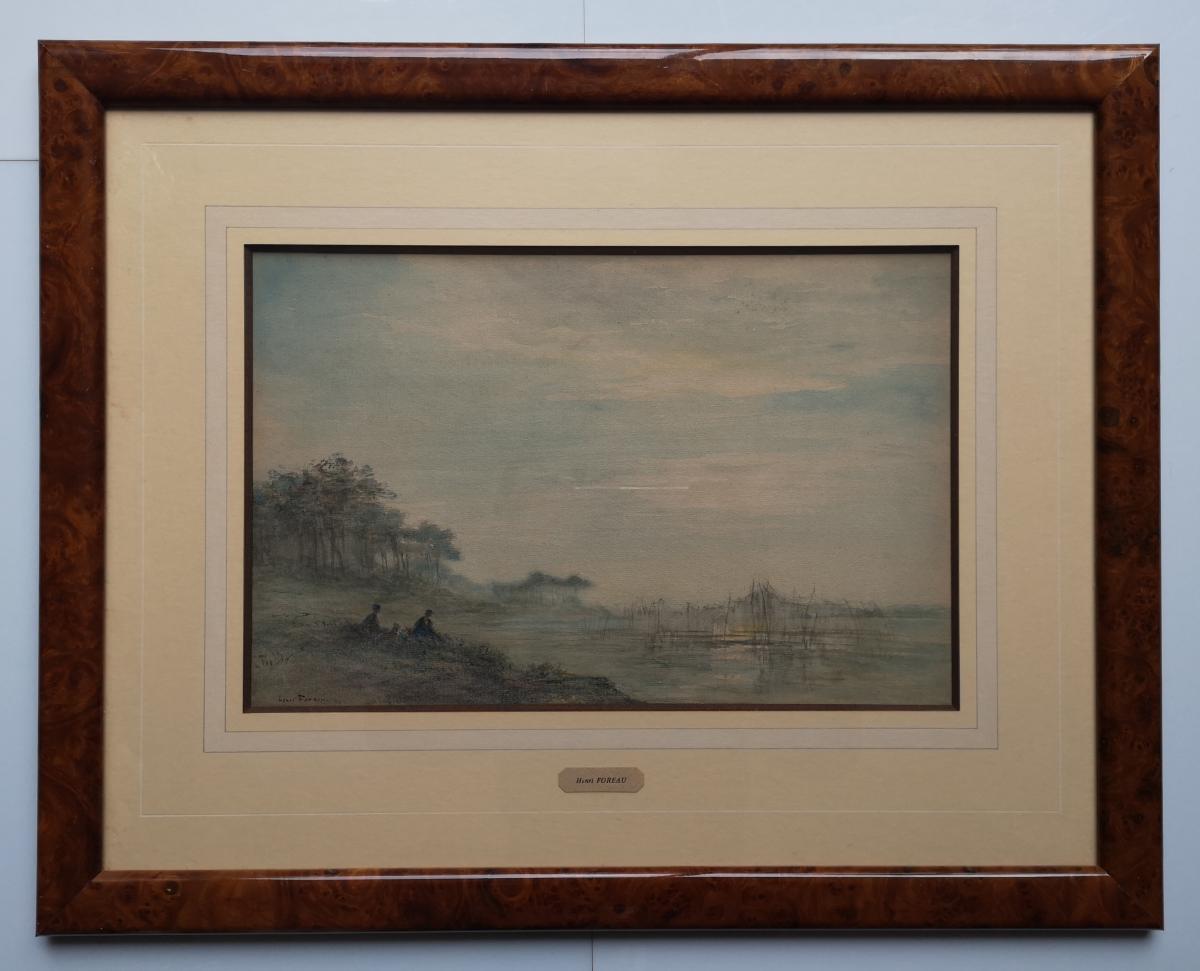 Foreau Henri 1866-1938 Landscape Painter Landscape Animated Lacustre 22.5 X 34.5