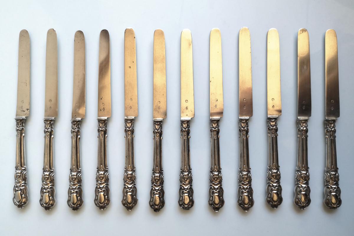 12 Louis XV Style Silver And Silver Knife Entrance Knives