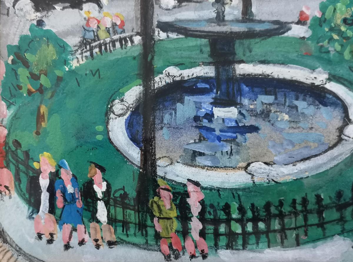 Lucien Genin . Gouache "paris Place Pigalle" 20.5 X 27 Cm Certificat -photo-2