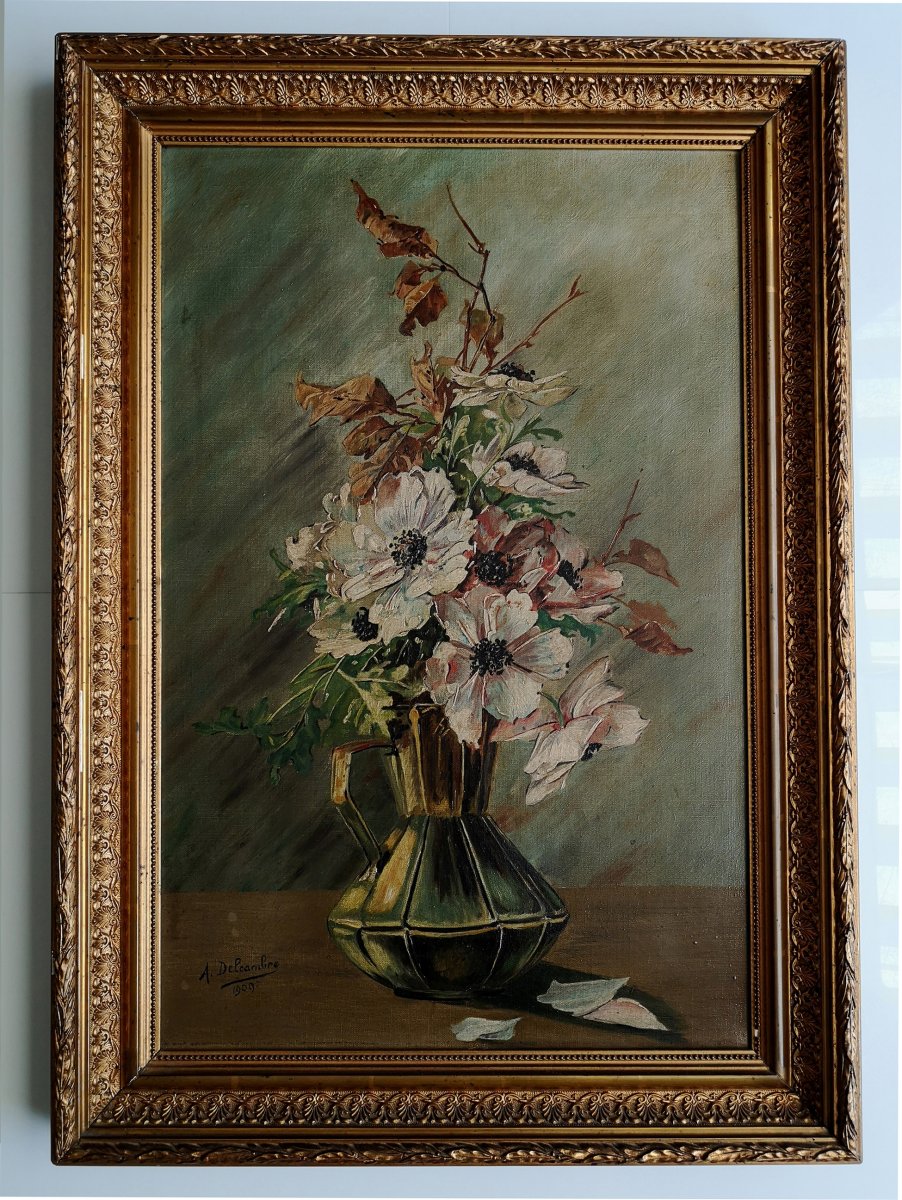 A.delcambre Nature Morte Au Bouquet Dat&eacute; 1909 Huile Sur Toile - Dim 61 X 40.5 Cm-photo-2