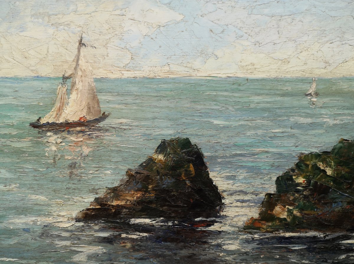 Hsp Jakob Madiol Dit Jacques Madyol 1871 1950 Sailboat Near The Coast-photo-3