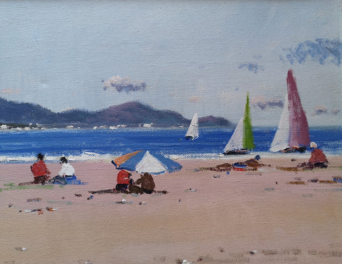 Antonio SADURNI (1927-2014) peintre pintor catalan "Playa de Cambrils" 32 X 40-photo-4