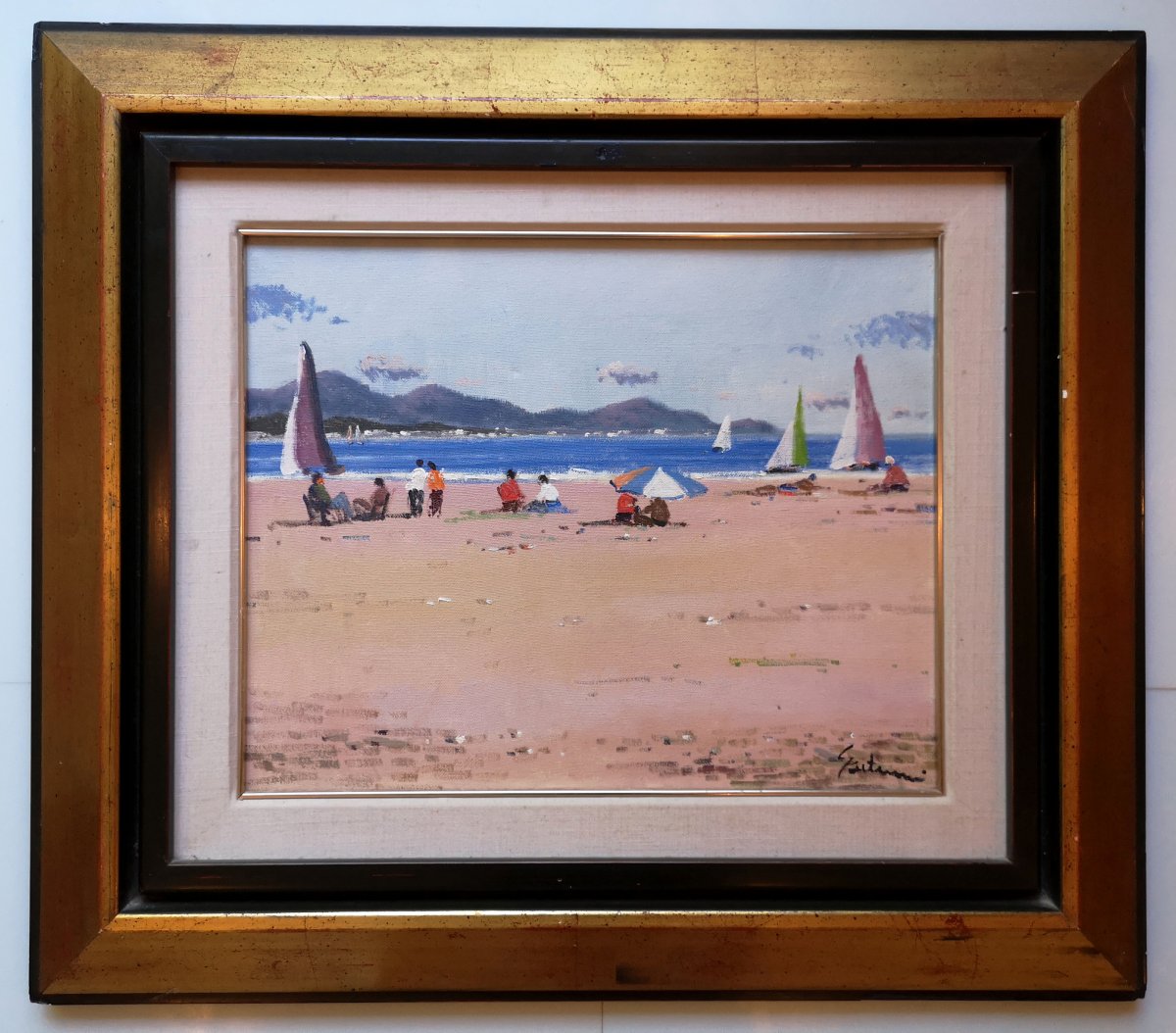 Antonio SADURNI (1927-2014) peintre pintor catalan "Playa de Cambrils" 32 X 40