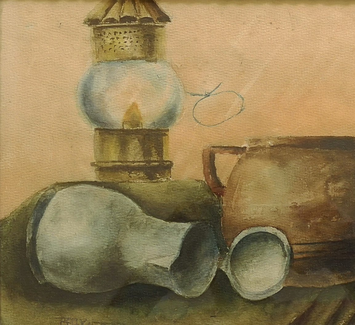 Raf Steed Watercolor - Still Life With Oil Lamp 1925 - Belgian School-photo-5