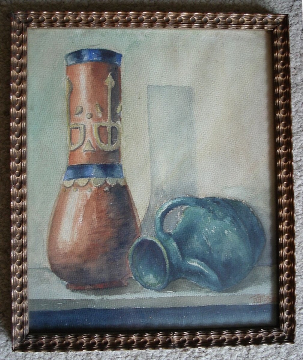 Watercolor - Still Life With Vases 1925 - Belgian School-photo-1