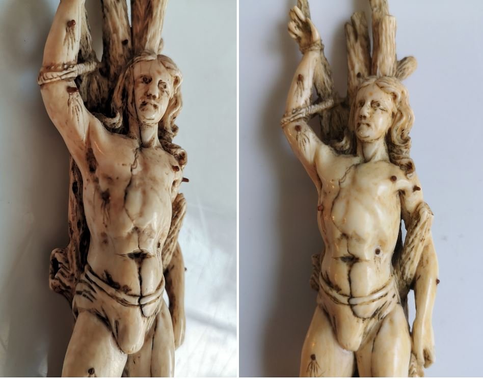 Saint Sebastian XVII ° Sculpture In Ivory Germany Ht 17 Cm Signed At-photo-3