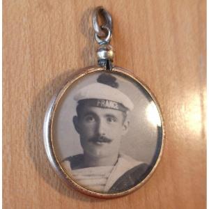 Le France 1912 Médaillon Pendentif Porte Photo Double Face Monture En Or