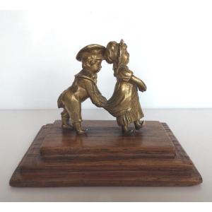 XIX° 1900 Children In Single File ... Bronze With Golden Patina