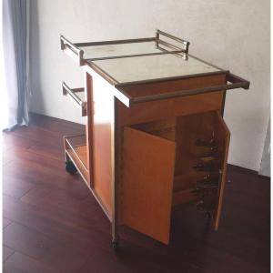 Large Art Deco Rolling Bar By Jacques Adnet Circa 1930