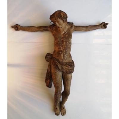 XVI ° Important Christ Carved Wood Polychromed Golden 53 Cm 