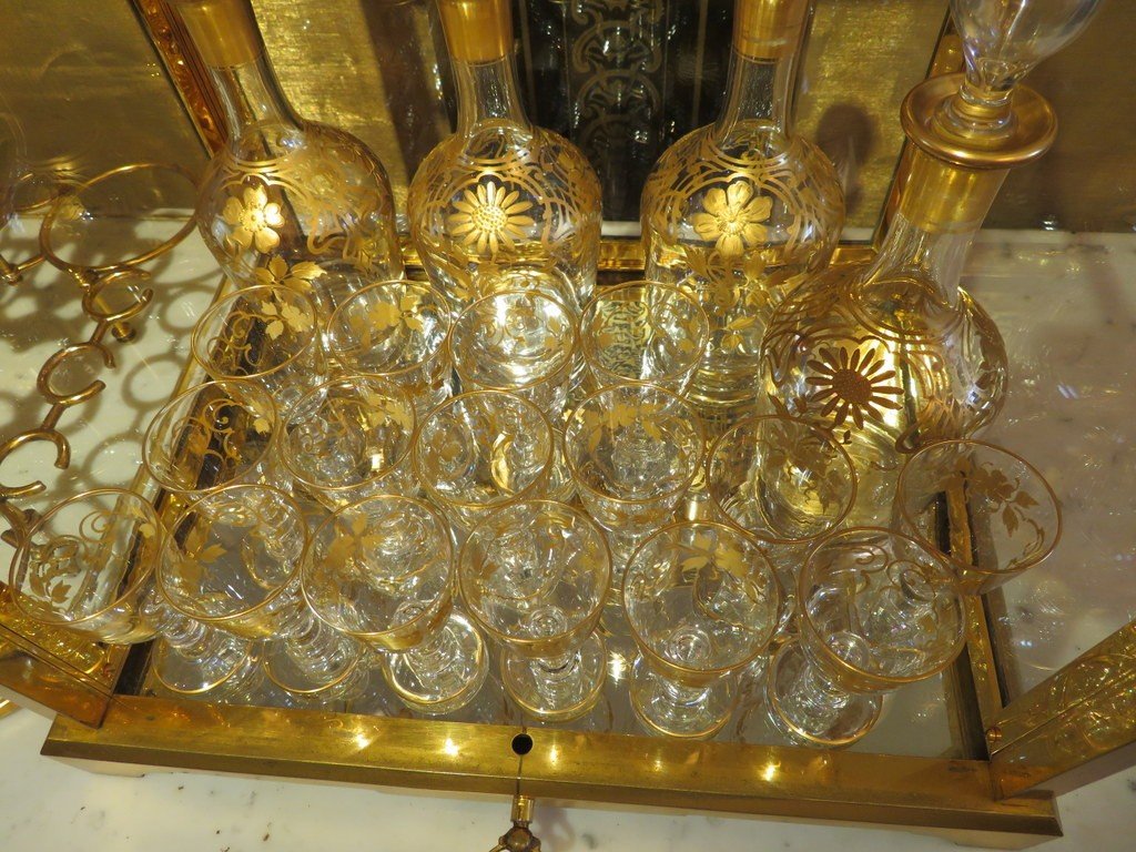Signed Baccarat Bronze Liqueur Cellar Tantalus Box Napoleon III Period-photo-2