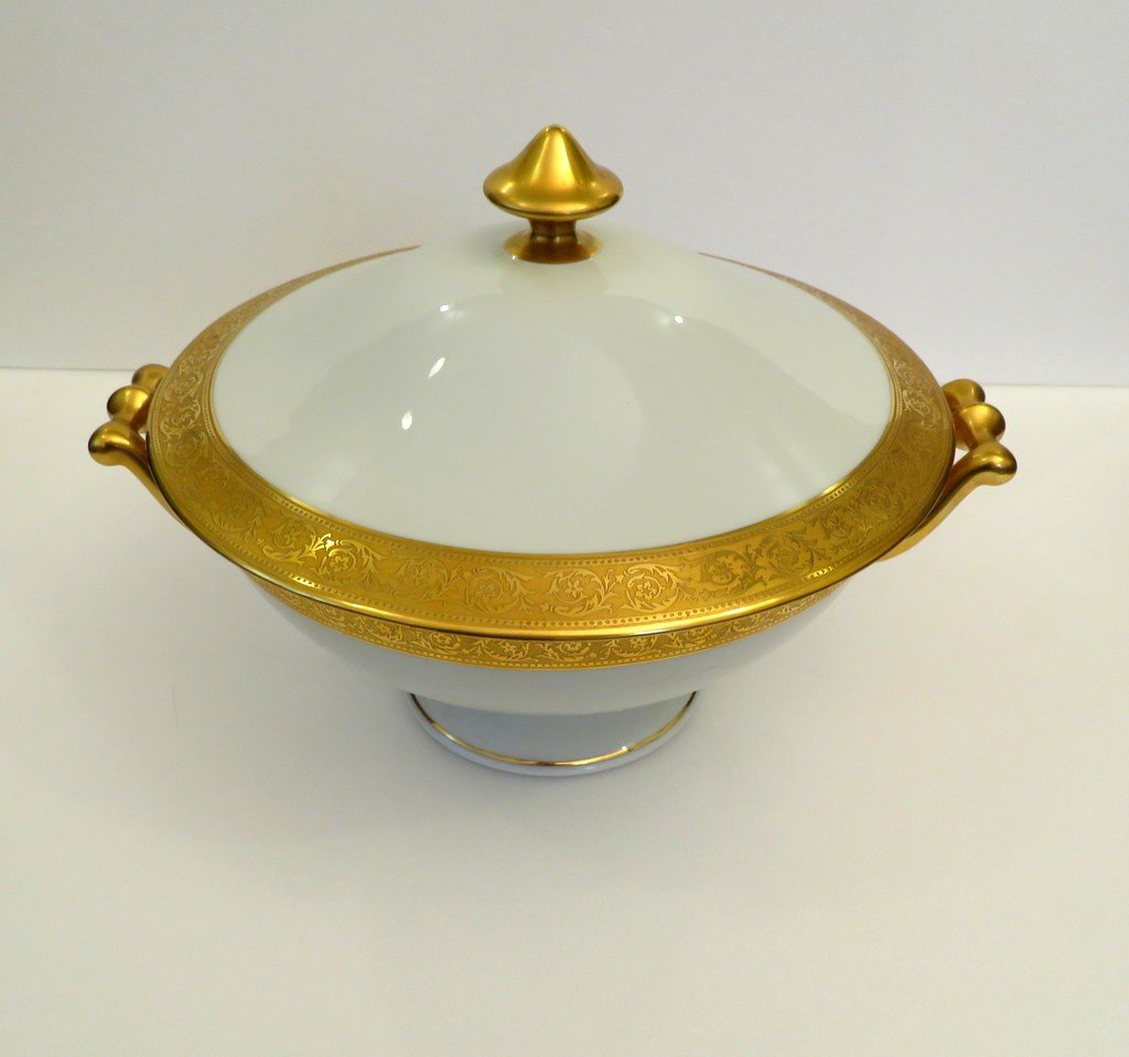 Haviland Tureen In Limoges Porcelain Model Thistle Gold-photo-3