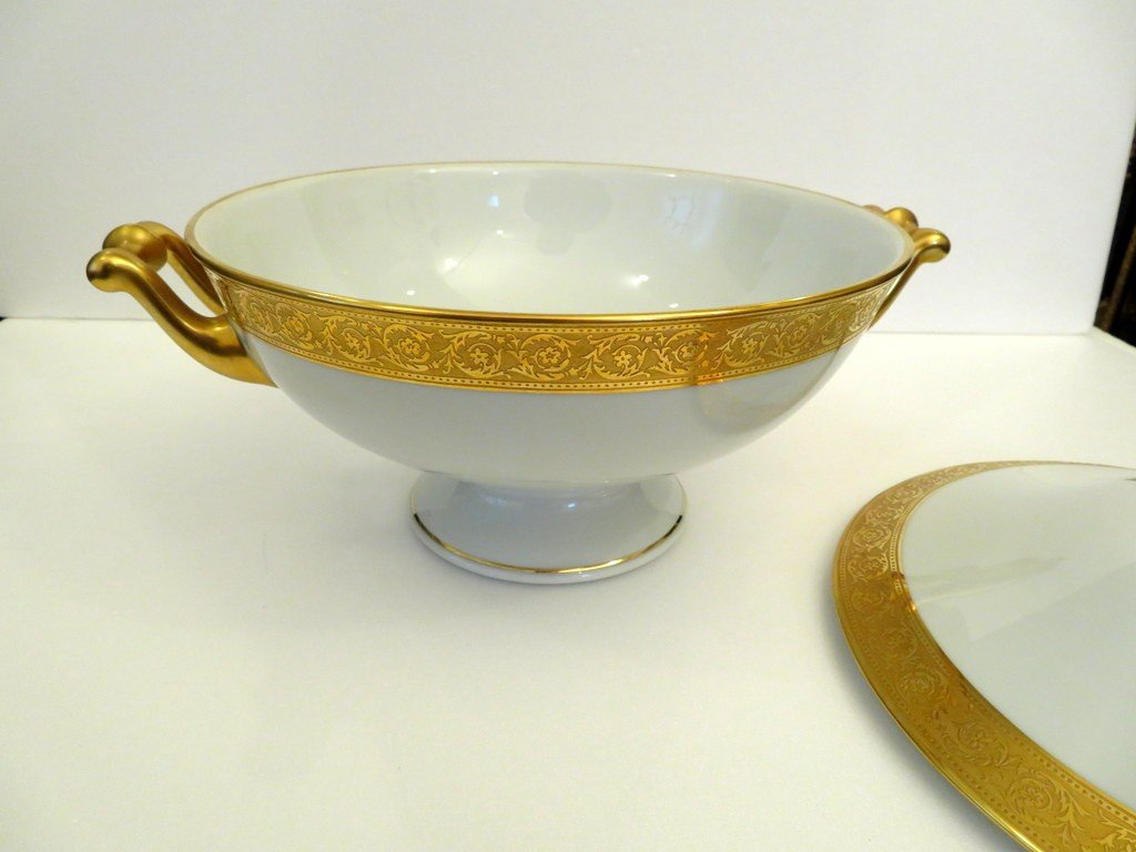 Haviland Tureen In Limoges Porcelain Model Thistle Gold-photo-2
